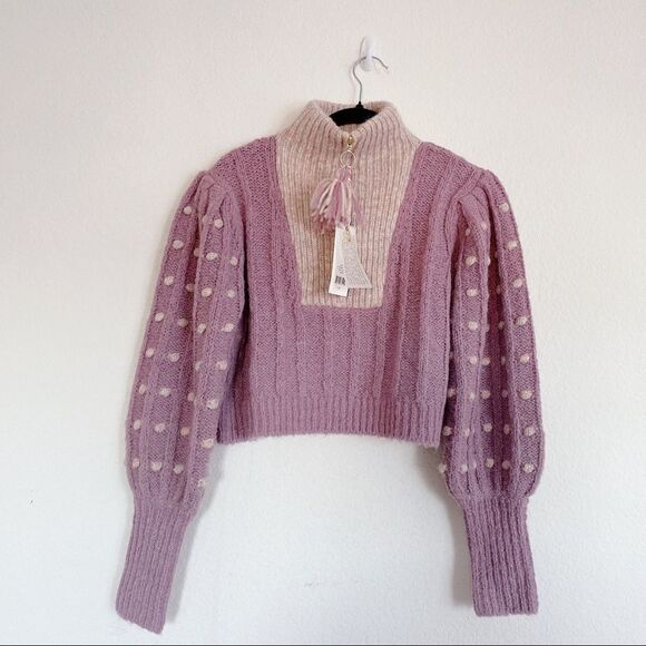 LoveShackFancy Jonae Cropped Mock Zip Up Sweater - Muscat Grape - Picture 9 of 12